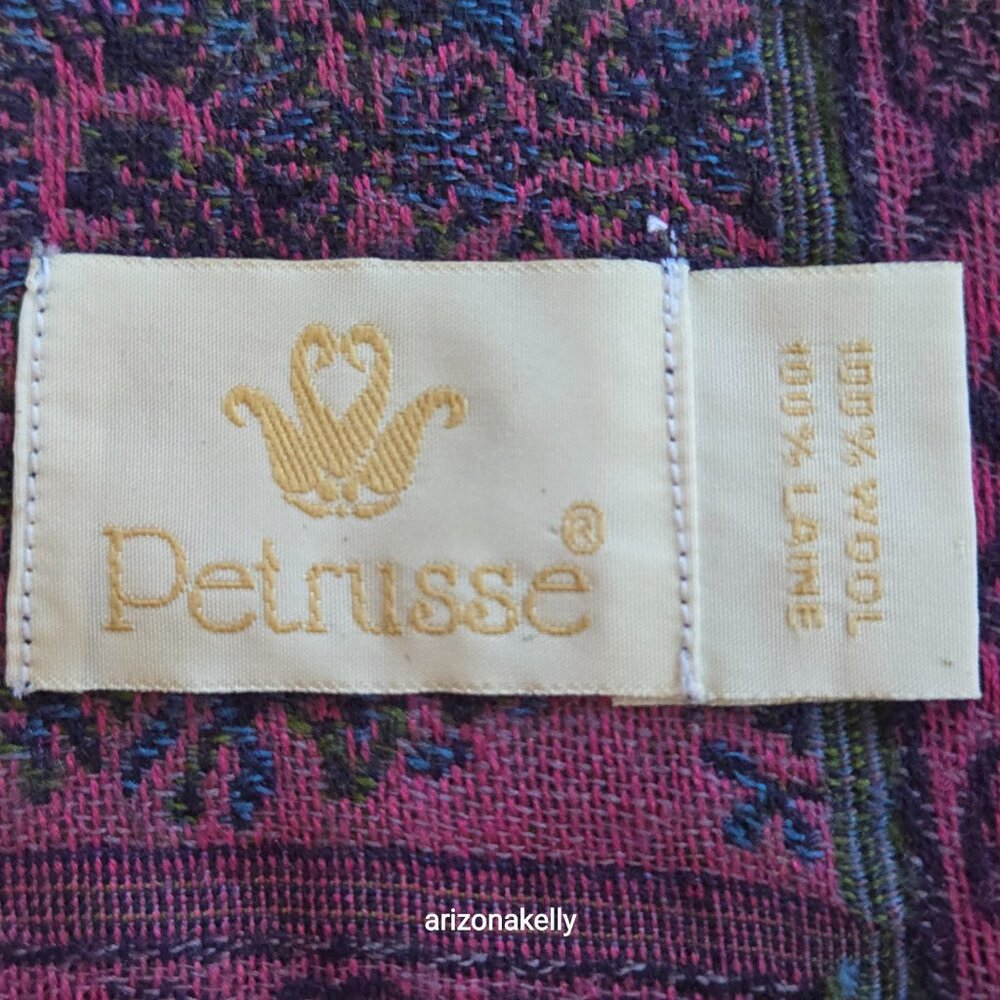 Petrusse Paris Wool Lightweight Purple Jacquard Embroidered Scarf - Picture 3 of 10